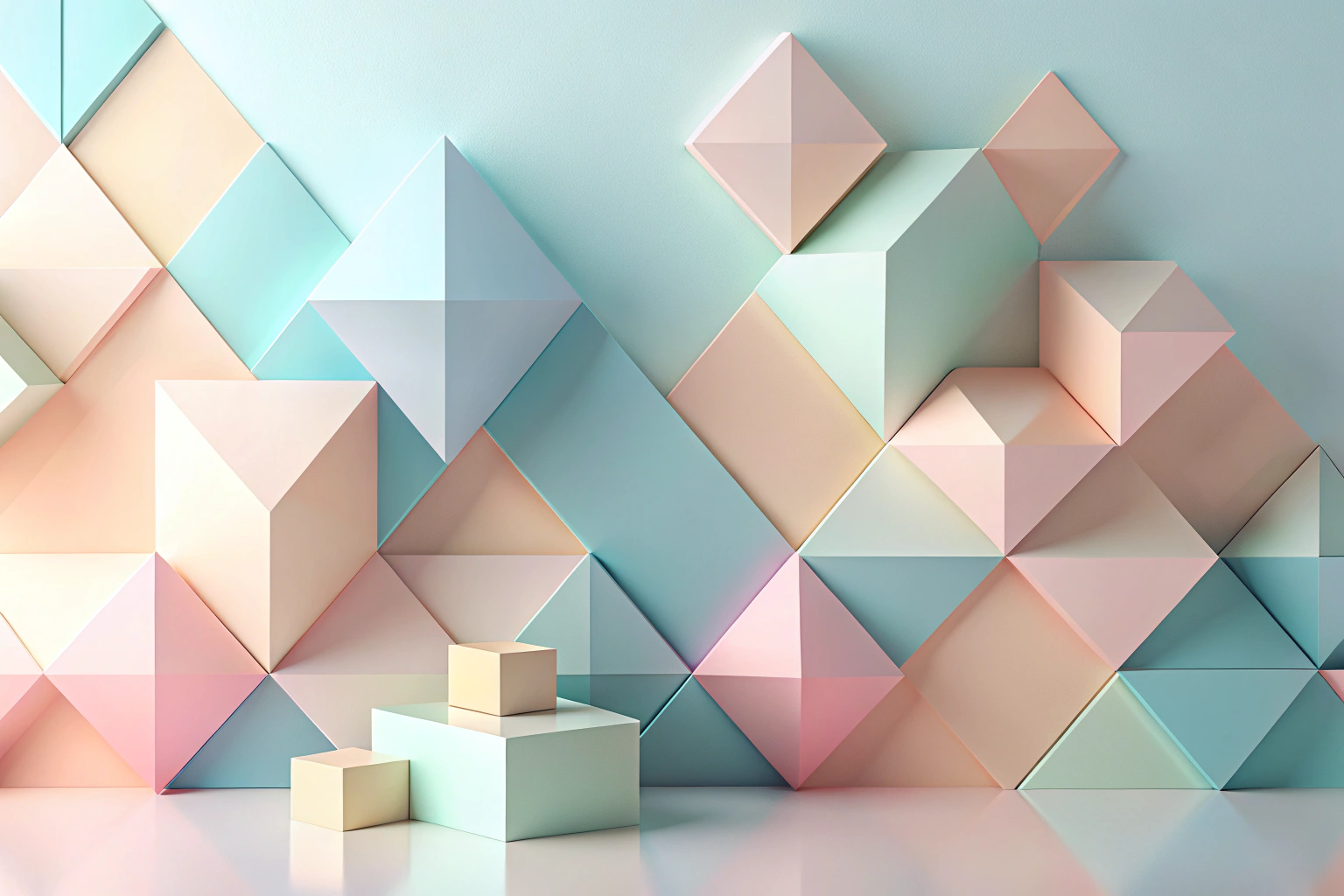 Una imagen abstracta que evoca calma y organización, con formas geométricas suaves en tonos pastel que sugieren un entorno acogedor y profesional, sin elementos de texto o marcas